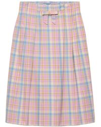 Prada - Checked Cotton Midi Skirt - Lyst