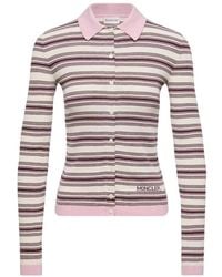 Moncler - Striped Long-Sleeved Knitted Polo Top - Lyst