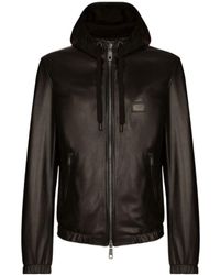 Dolce & Gabbana - Logo-Tag Hooded Leather Jacket - Lyst