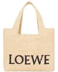 Loewe - Logo Embroidered Woven Small Tote Bag - Lyst
