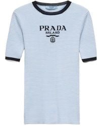 Prada - Striped Silk Crew-Neck Sweater - Lyst