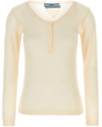 Prada - Long-Sleeved Crewneck Knitted Top - Lyst