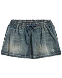 Balenciaga - Elastic-Waist Denim Mini Skirt - Lyst