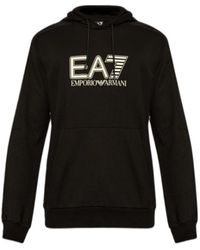 EA7 - Logo-Print Cotton Hoodie - Lyst