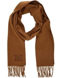 Max Mara - Logo Embroidered Fringed Edge Scarf - Lyst