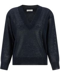 Brunello Cucinelli - V-Neck Knitted Jumper - Lyst