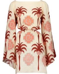 Johanna Ortiz - Wave After Wave Palm-Tree Print Open-Neck Mini Dress - Lyst