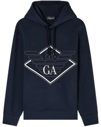 Emporio Armani - Logo Embroidered Drawstring Hoodie - Lyst
