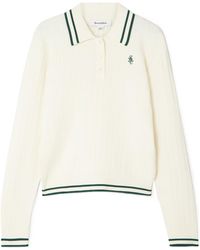 Sporty & Rich - Embroidered Striped Cable-Knit Polo Sweater - Lyst