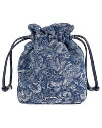 Ganni - Floral Motif Drawstring Denim Bum Bag - Lyst