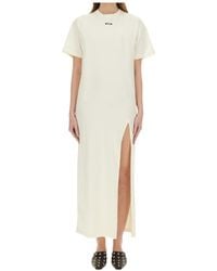 MSGM - Logo Printed Side-Slit Maxi Dress - Lyst