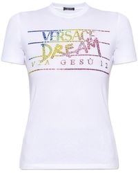 Versace - Embellished Short Sleeved Crewneck T-Shirt - Lyst