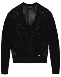DSquared² - V-Neck Logo Plaque Knit Jumper - Lyst