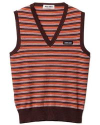 Miu Miu - V-Neck Striped Knitted Vest - Lyst