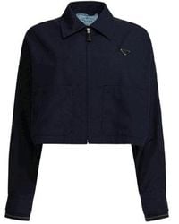 Prada - Triangle-Logo Zip-Up Cropped Jacket - Lyst