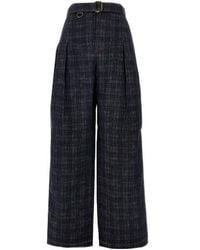 Burberry - Wide-Leg Checked Belted Trousers - Lyst