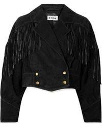 RIXO London - Darragh Fringed Double-Breasted Suede Jacket - Lyst