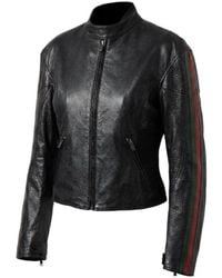 Gucci - Leather Biker Jacket With Web - Lyst