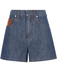 Fendi - Logo Patch Denim Shorts - Lyst