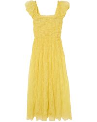 Doen - Pamelina Ruffled Shirred Lace Midi Dress - Lyst