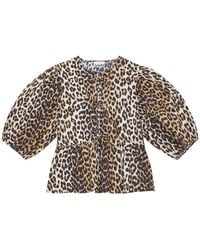 Ganni - Leopard-Print Organic-Cotton Blouse - Lyst