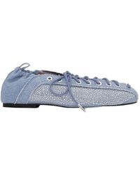 Ganni - Embellished Lace-Up Denim Ballerina Flat Shoes - Lyst