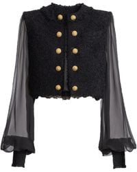 Balmain - Cropped Tweed And Muslin Jacket - Lyst
