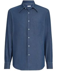 Brunello Cucinelli - Lightweight Denim Shirt With Italian Collar And Chest Pocket - Lyst