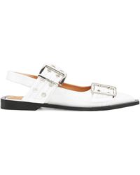 Ganni - Egret Pointed Toe Buckle Ballerinas - Lyst