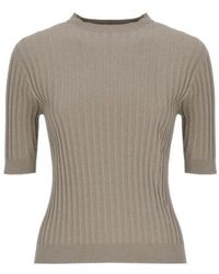 Peserico - Ribbed Short-Sleeve Knitted Sweater - Lyst