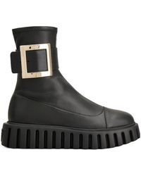 Roger Vivier - Viv' Go-Thick Metal Buckle Stretch Ankle Boots - Lyst