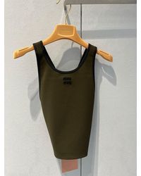 Miu Miu - Logo-Embroidered Round-Neck Top - Lyst