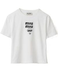 Miu Miu - Embroidered Cotton T-Shirt - Lyst