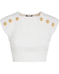 Balmain - Button-Embellished Knitted Cropped Top - Lyst