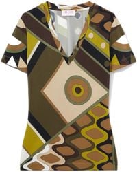 Emilio Pucci - Pucci Vivara Printed V-Neck Satin T-Shirt - Lyst
