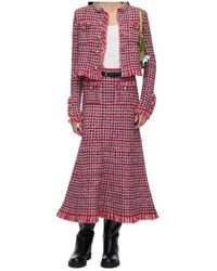 Self-Portrait - Check Frayed Knit Midi Skirt - Lyst