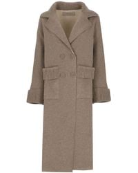 D.exterior - Ribbed-Trim Double-Breasted Coat - Lyst