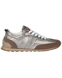 Brunello Cucinelli - Lamé Calfskin And Suede Runners With Shiny Loop - Lyst