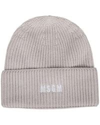 MSGM - Logo Embroidered Knitted Beanie - Lyst