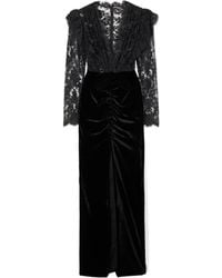 Alessandra Rich - Bow-Detailed Velvet And Lace Gown - Lyst