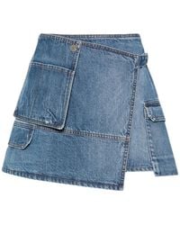 MSGM - Asymmetric Denim Mini Skirt - Lyst