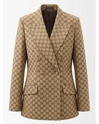 Gucci - Double-Breasted Gg Canvas Jacket - Lyst