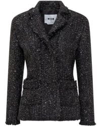 MSGM - Long-Sleeved Single-Breasted Bouclé Blazer - Lyst