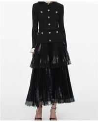 Self-Portrait - Crystal-Embellished Pleated Midi Dress - Lyst