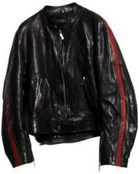 Gucci - Buffalo Leather Biker Jacket With Web - Lyst