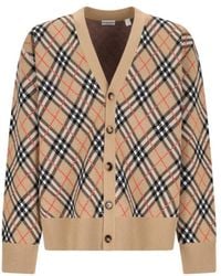 Burberry - Checked V-Neck Buttoned Cardigan - Lyst