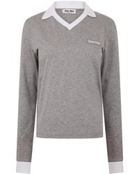 Miu Miu - Jersey Top Knitted Long Sleeve Polo Shirt - Lyst