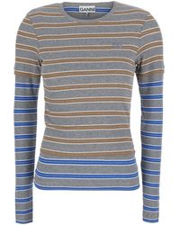 Ganni - Long Sleeve Mesh Top With Details - Lyst