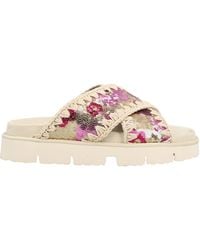 Mou - Criss Cross Embellished Flat Sandals - Lyst