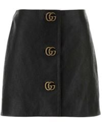 Gucci - Gg Embellished Leather Mini Skirt - Lyst